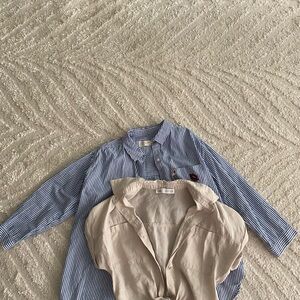 Zara Kids Blue Striped and Beige Shirt Set